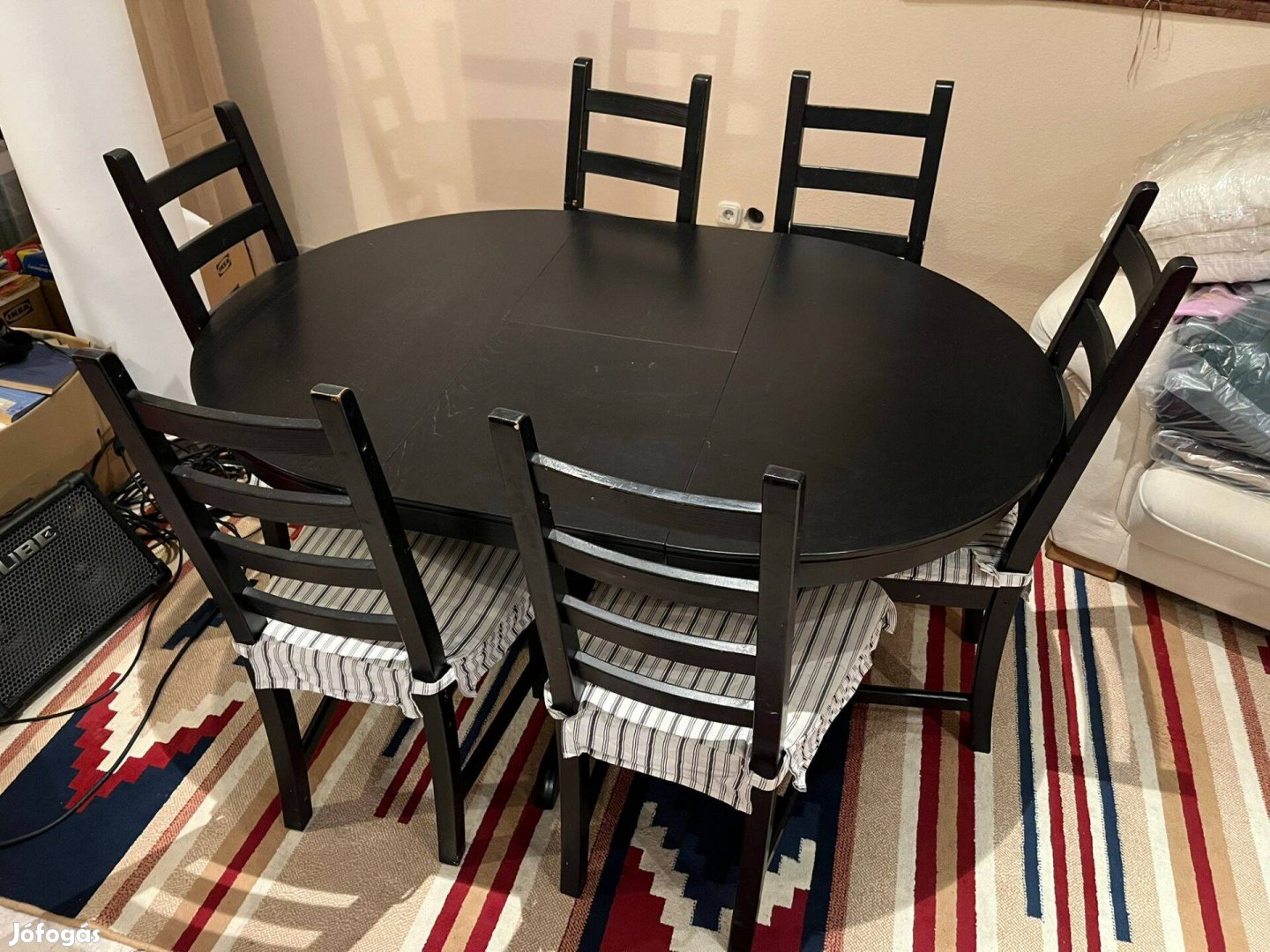 IKEA Ingatorp asztal (fekete) + 6 szék (Kaustby)
