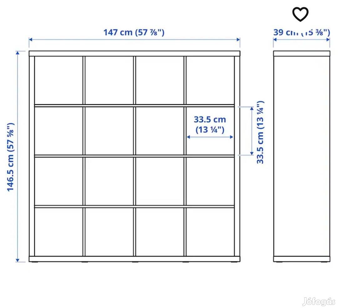 IKEA Kallax polcos tároló - fehér/fa színű, 4×4-es, hibátlan