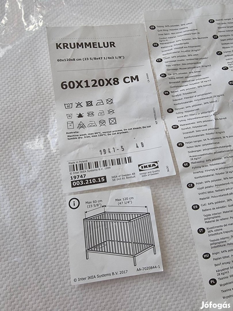 IKEA Krummelur Habszivacs matrac rácsos ágyhoz 60x120