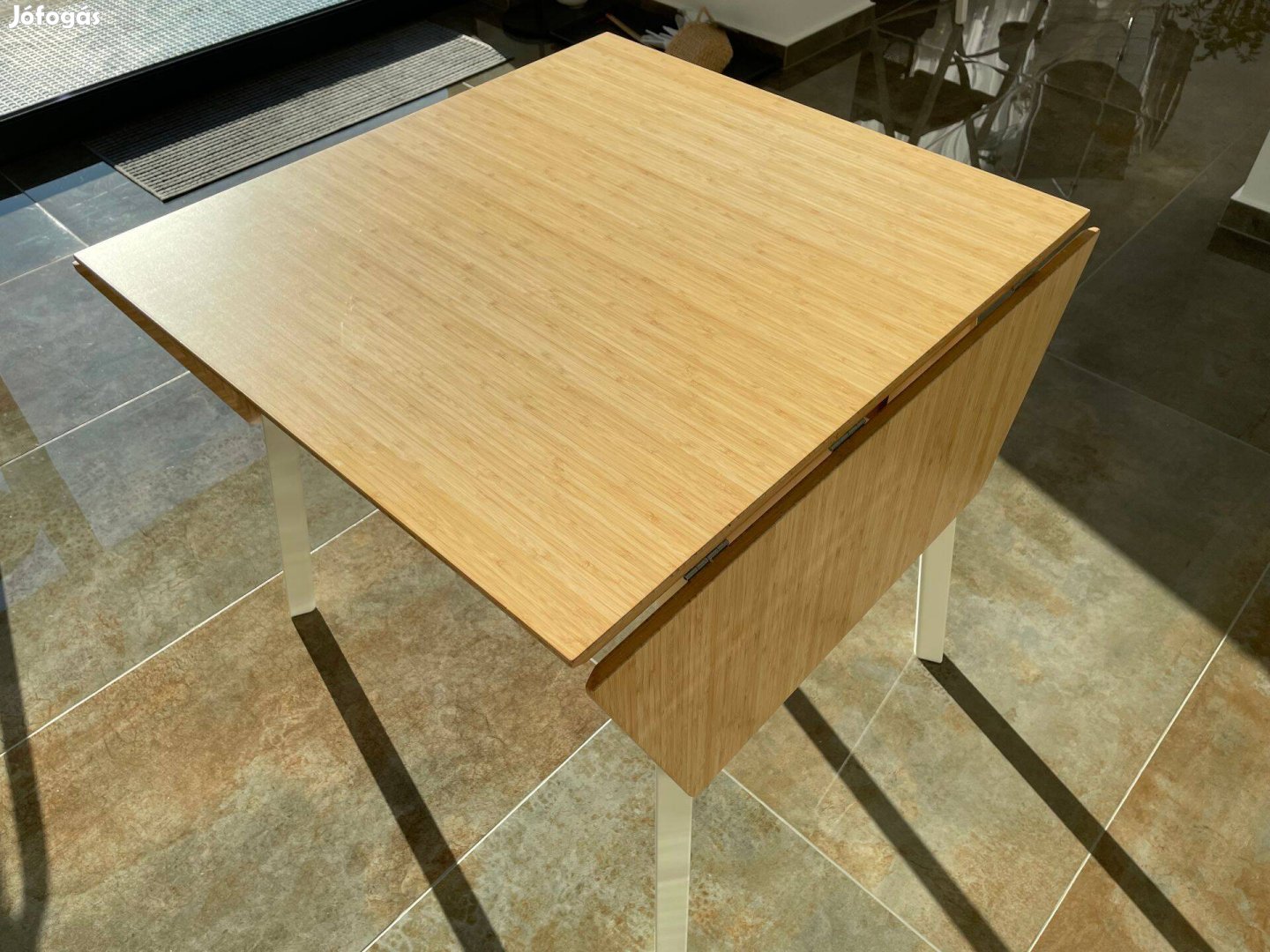 IKEA Lehajtható lapú asztal, bambusz/fehér, 74/106/138x80 cm