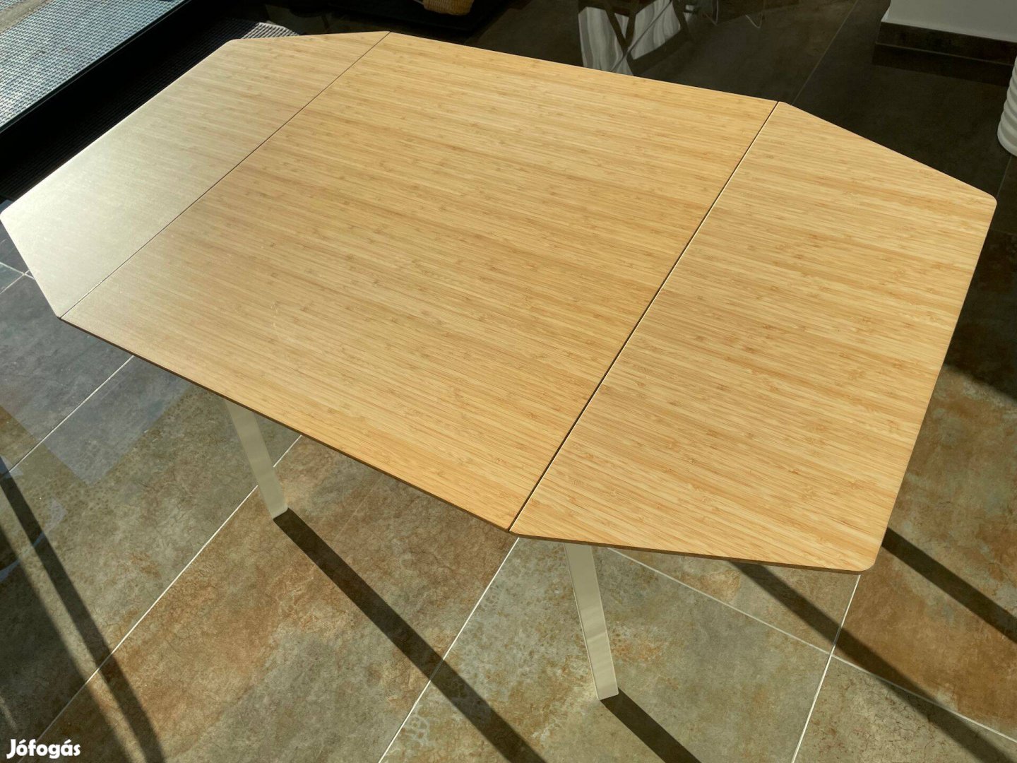 IKEA Lehajtható lapú asztal, bambusz/fehér, 74/106/138x80 cm