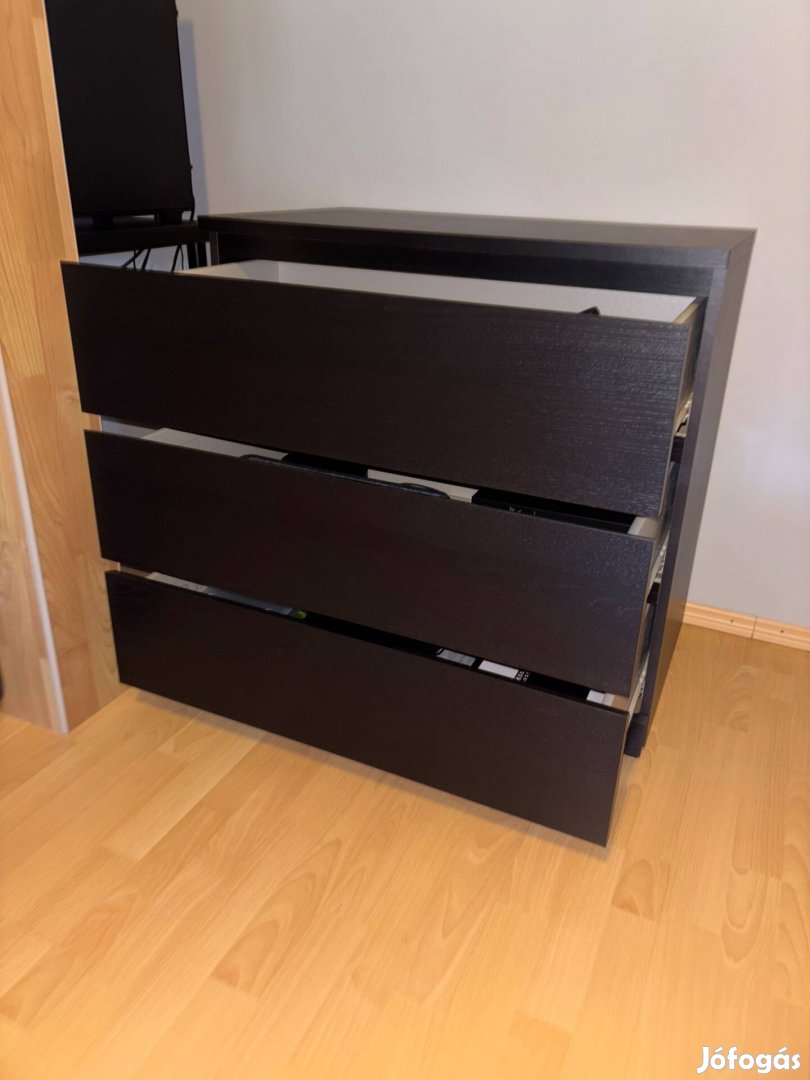 IKEA Malm 3 fiókos, fekete komód hibátlan állapotban