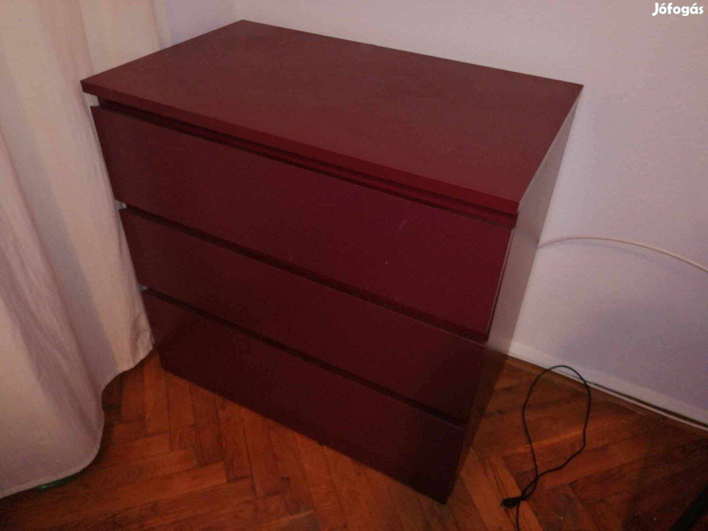 IKEA Malm komód sötétvörös, 3 fiókos
