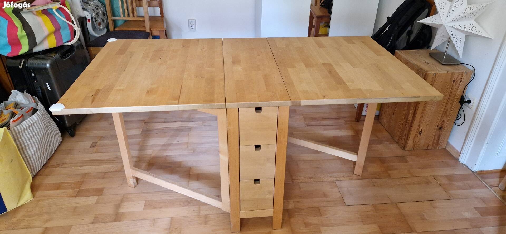 IKEA Norden kinyitható asztal, nyír - lehajtható, fiókos étkező asztal