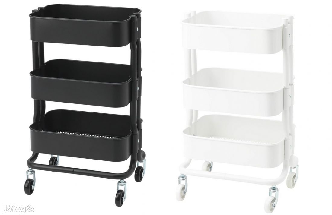 IKEA RSHULT gurulós tárolókocsi  fehér, fekete, 3 szintes