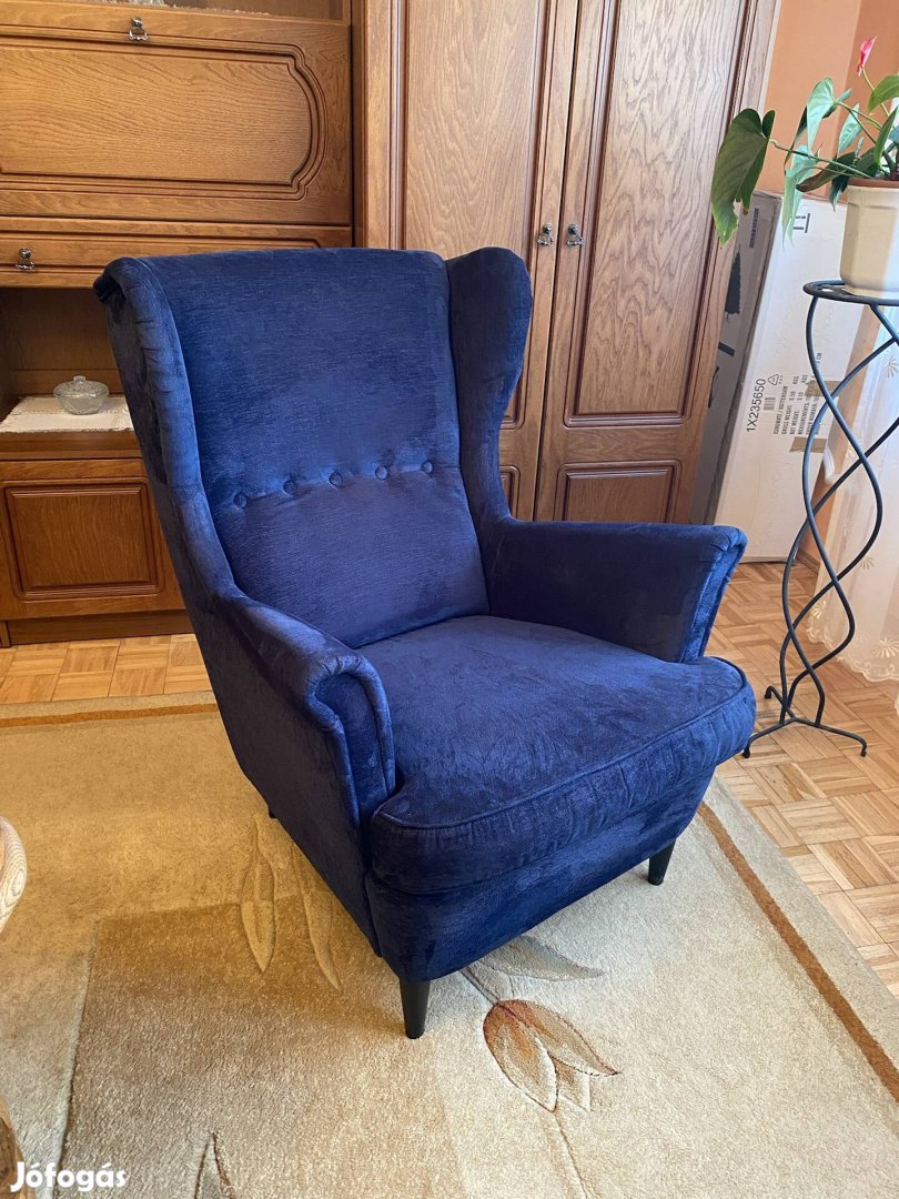 IKEA Strandmon füles fotel sötétkék Bársony