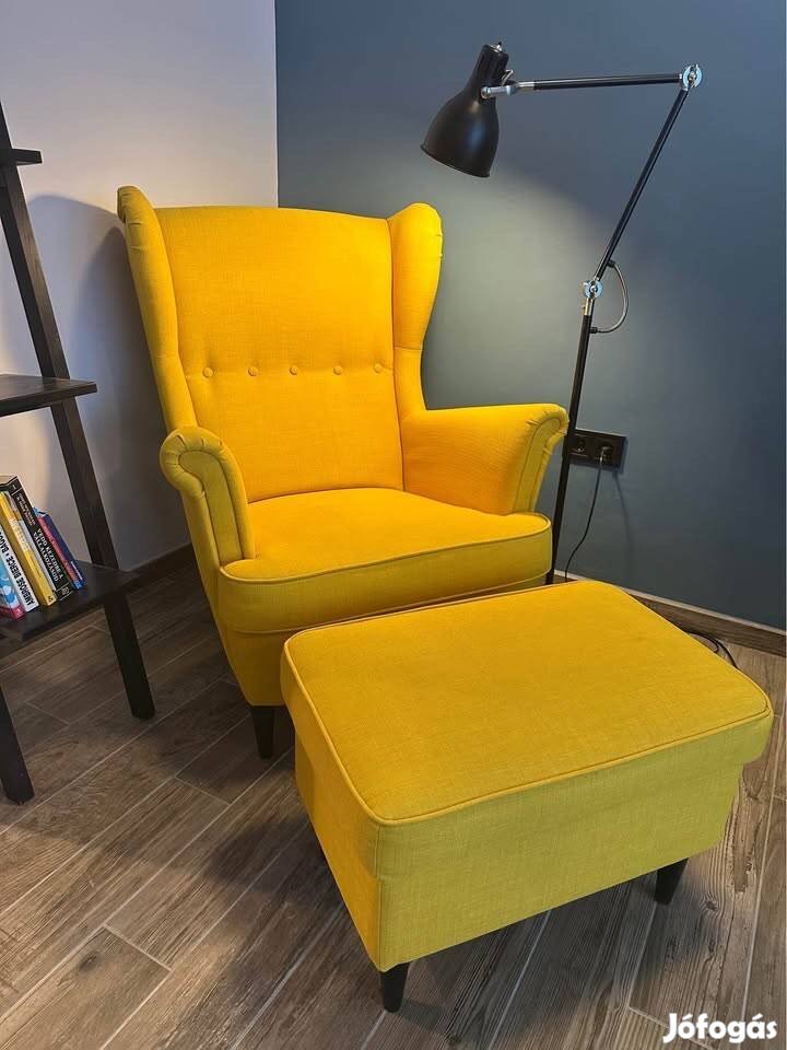 IKEA Strandmon sárga fotel + lábtartó