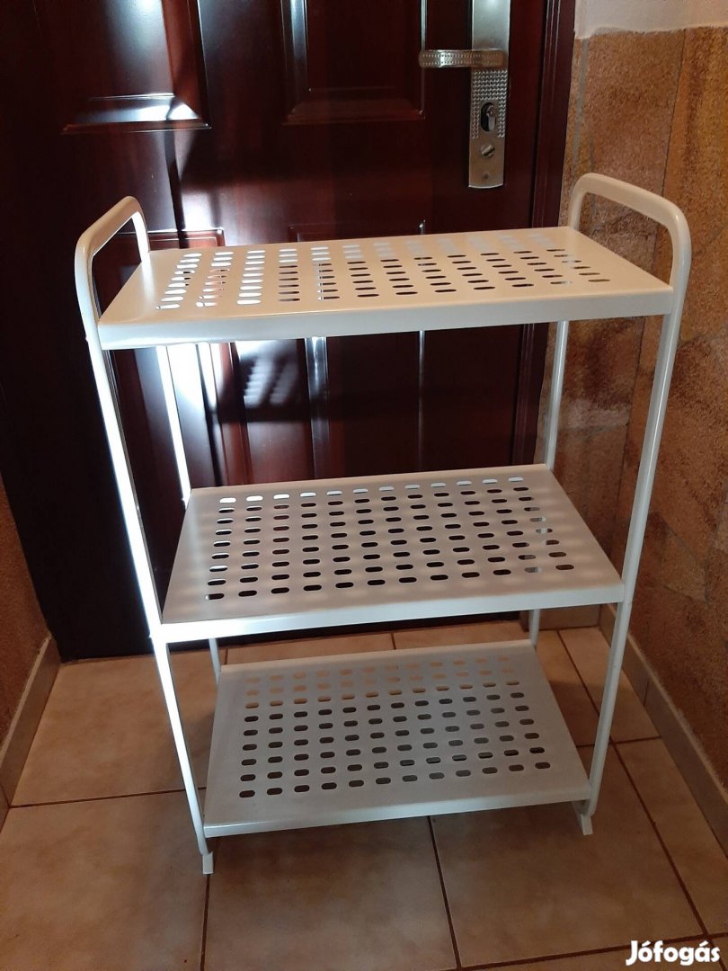 IKEA fehér fém 3 szintes állvány, tároló, polc újszerű 