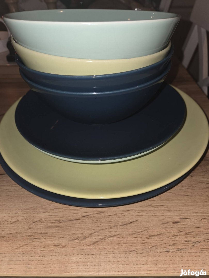 IKEA tányérok zöld kék 2 nagy 2 kis 4 mély leveses