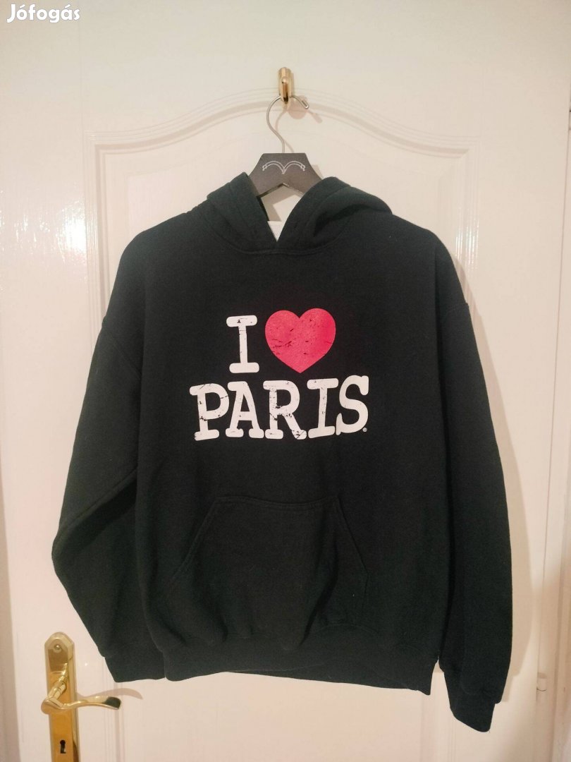 I love Paris Párizsban vásárolt fekete kapucnis pulóver