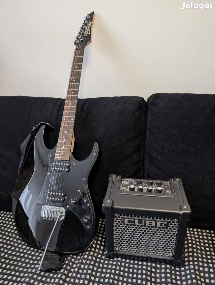 Ibanez Grx20 Black Night gitár Roland Micro Cube erősítő