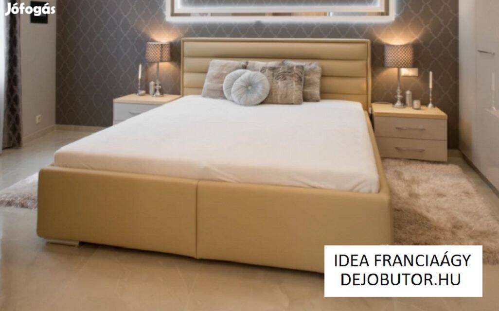 Idea minőségi franciaágy 140x200 cm rugós betét + ágyneműtartó krém