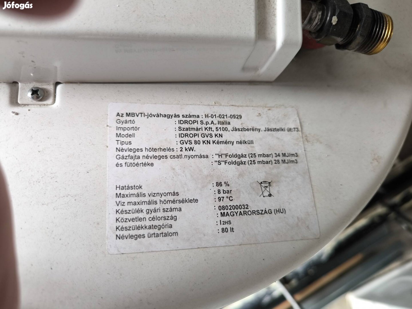 Idropi gázbojler 80 liter