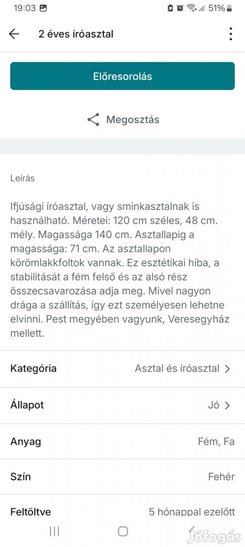 Ifjúsági íróasztal, sminkasztal