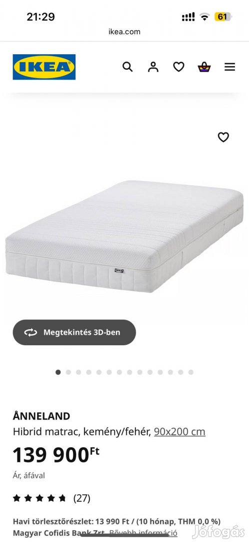 Ikea Anneland 90x200 Matrac Új