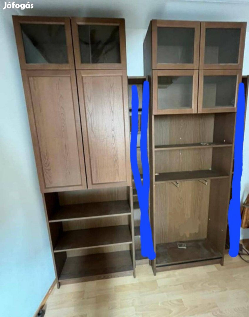 Ikea Billy könyvespolc Oxberg ajtók és üvegajtós magasitó elemi