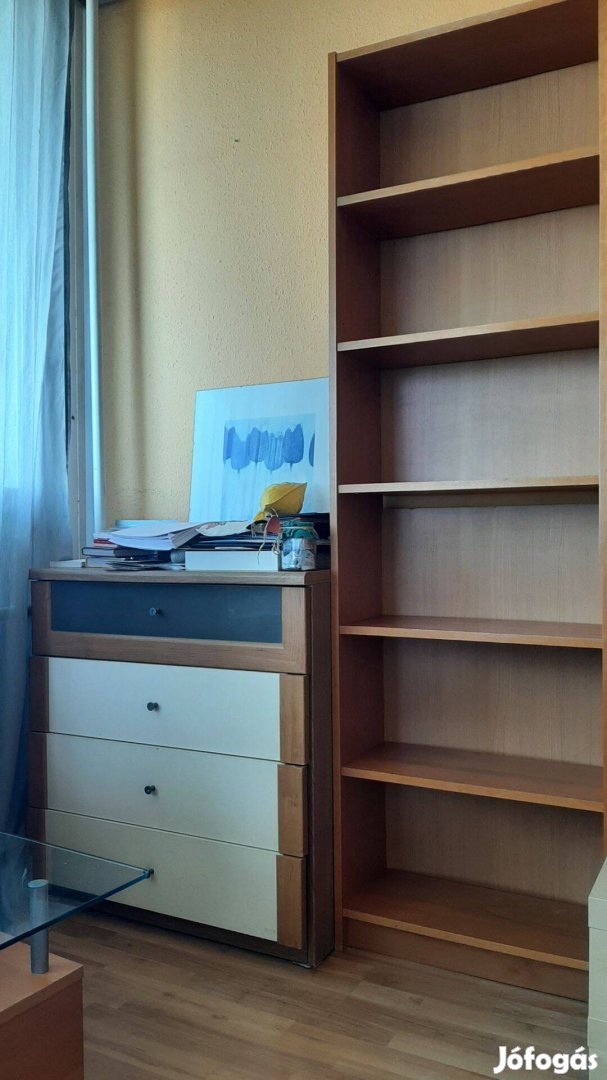 Ikea Billy üveges szekrény, két polccal, és egy komód