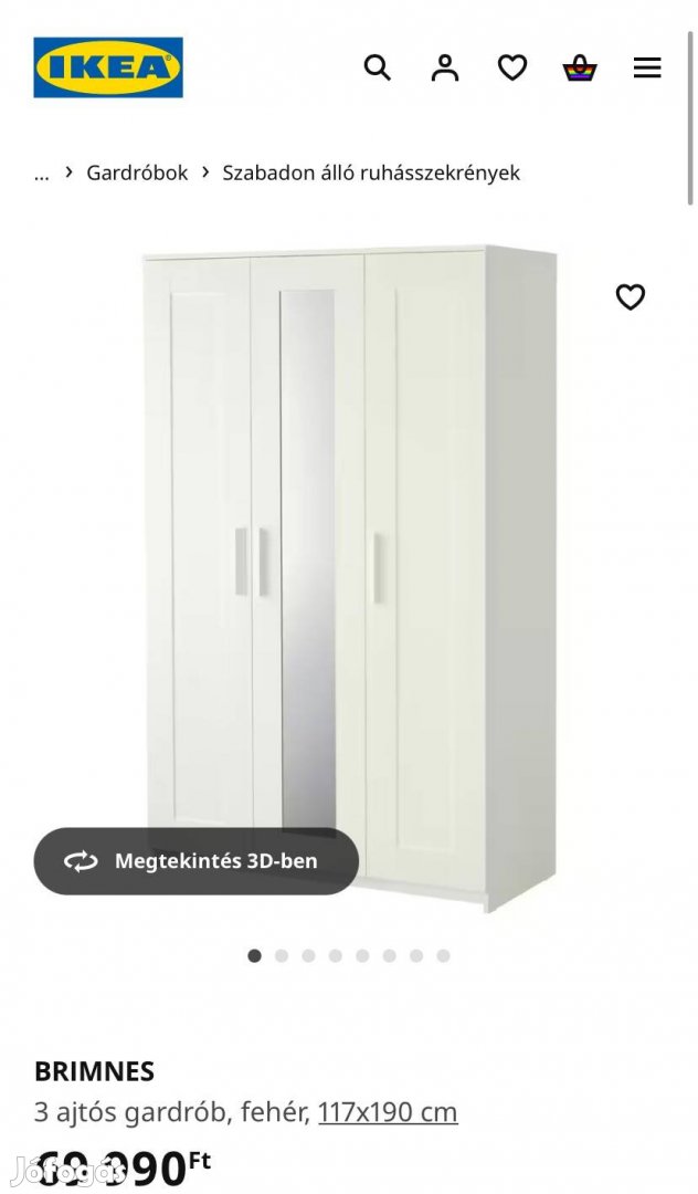 Ikea Brimnes gardrób 3 ajtós fehér