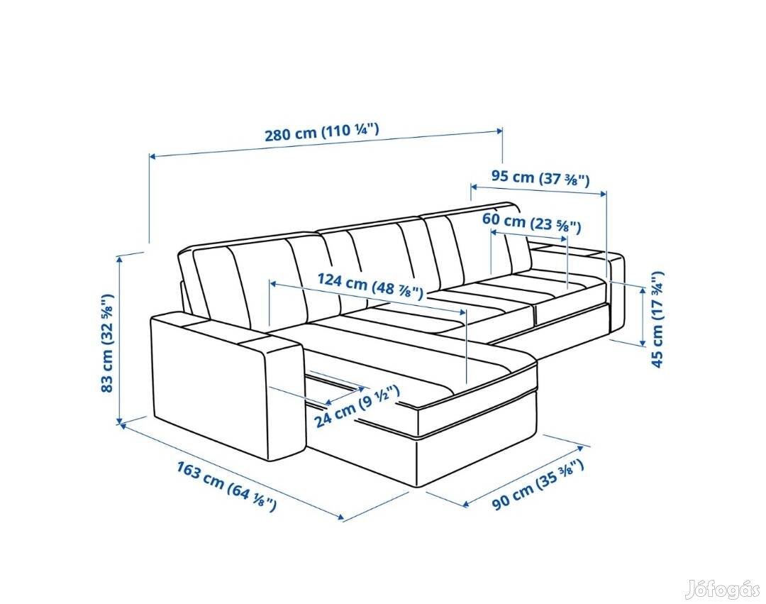 Ikea Kivik 3 személyes kanapé fekvőkanapéval