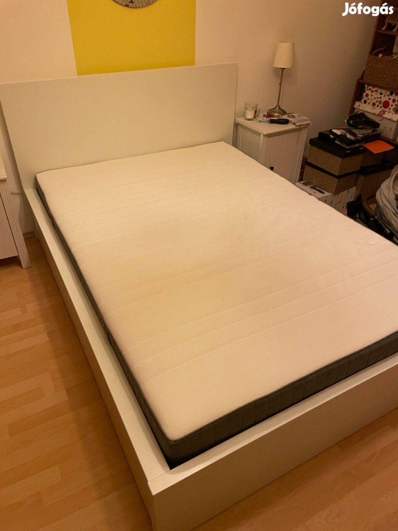 Ikea Malm 140x200 ágy, Leirsund ágyrács, matrac, fiókok