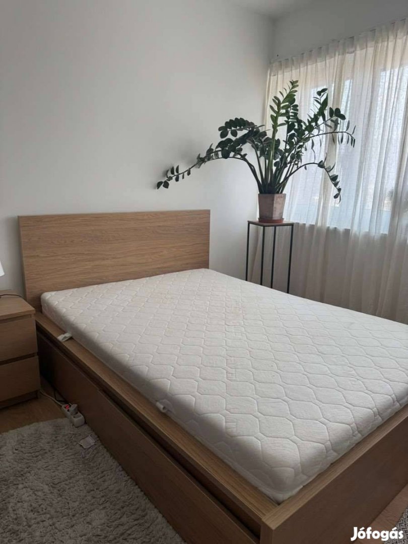Ikea Malm 2-fiókos tölgy franciaágy 140x200ágyrács matrac