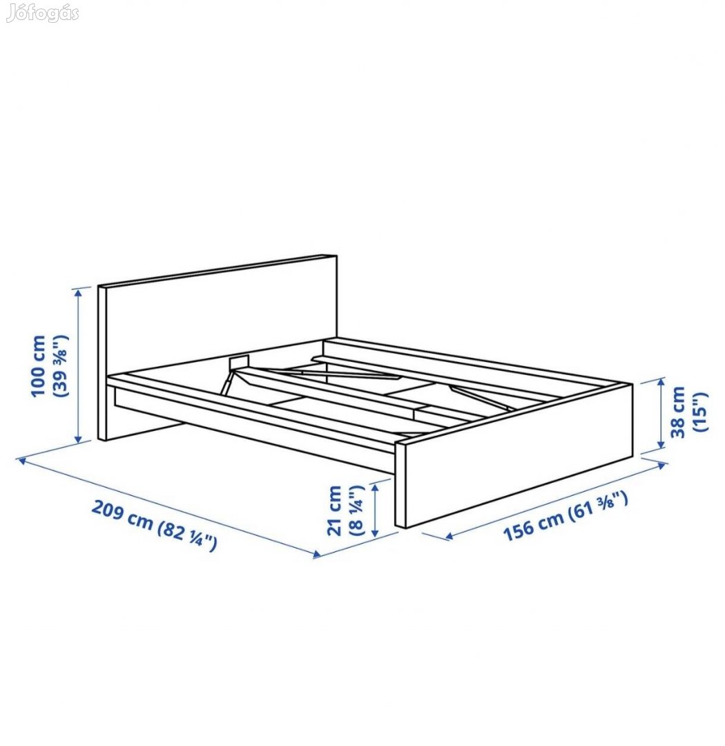 Ikea Malm, magas, fehérre pácolt tölgy furnér ágy,