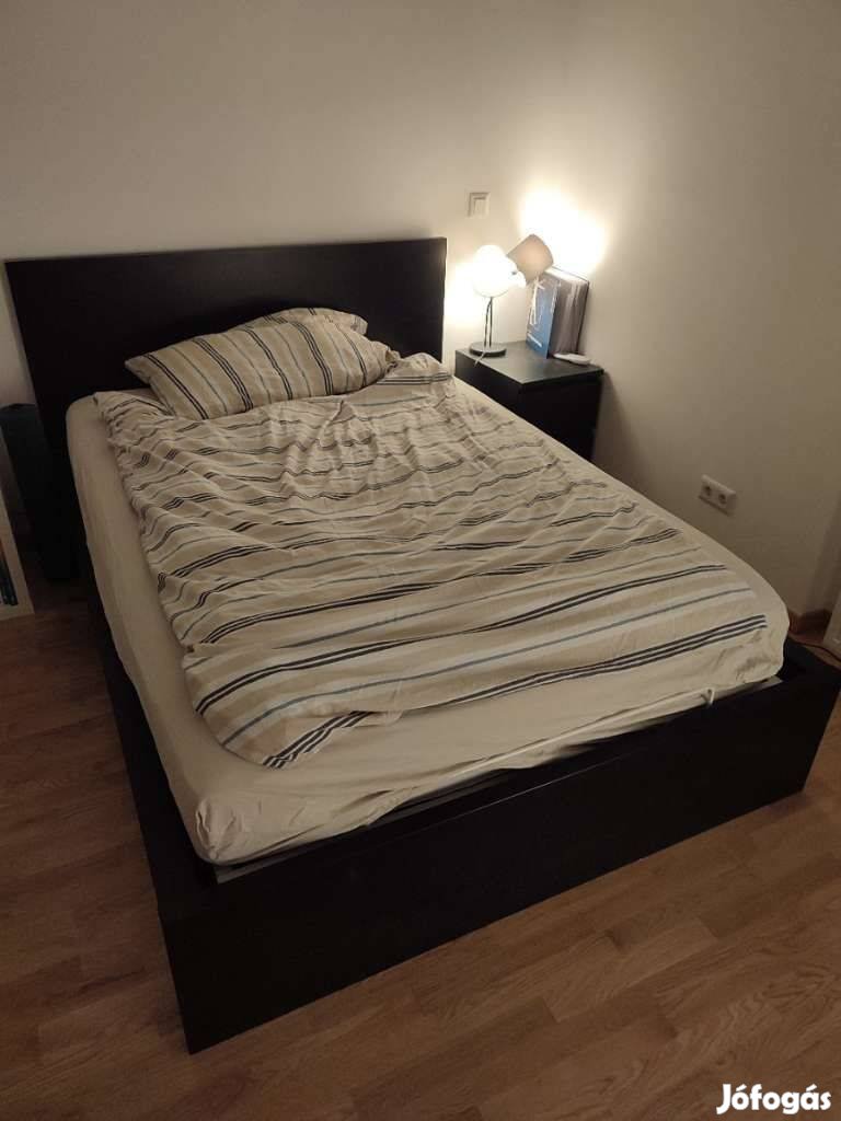 Ikea Malm fekete felnyitható ágyneműtartós franciaágy 160x200