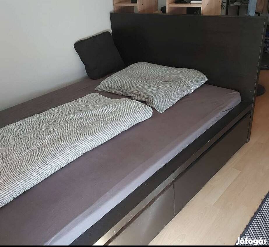 Ikea Malm franciaágy, Luröy ágyrácsok, 2 fiók ajándék Malfors matrac