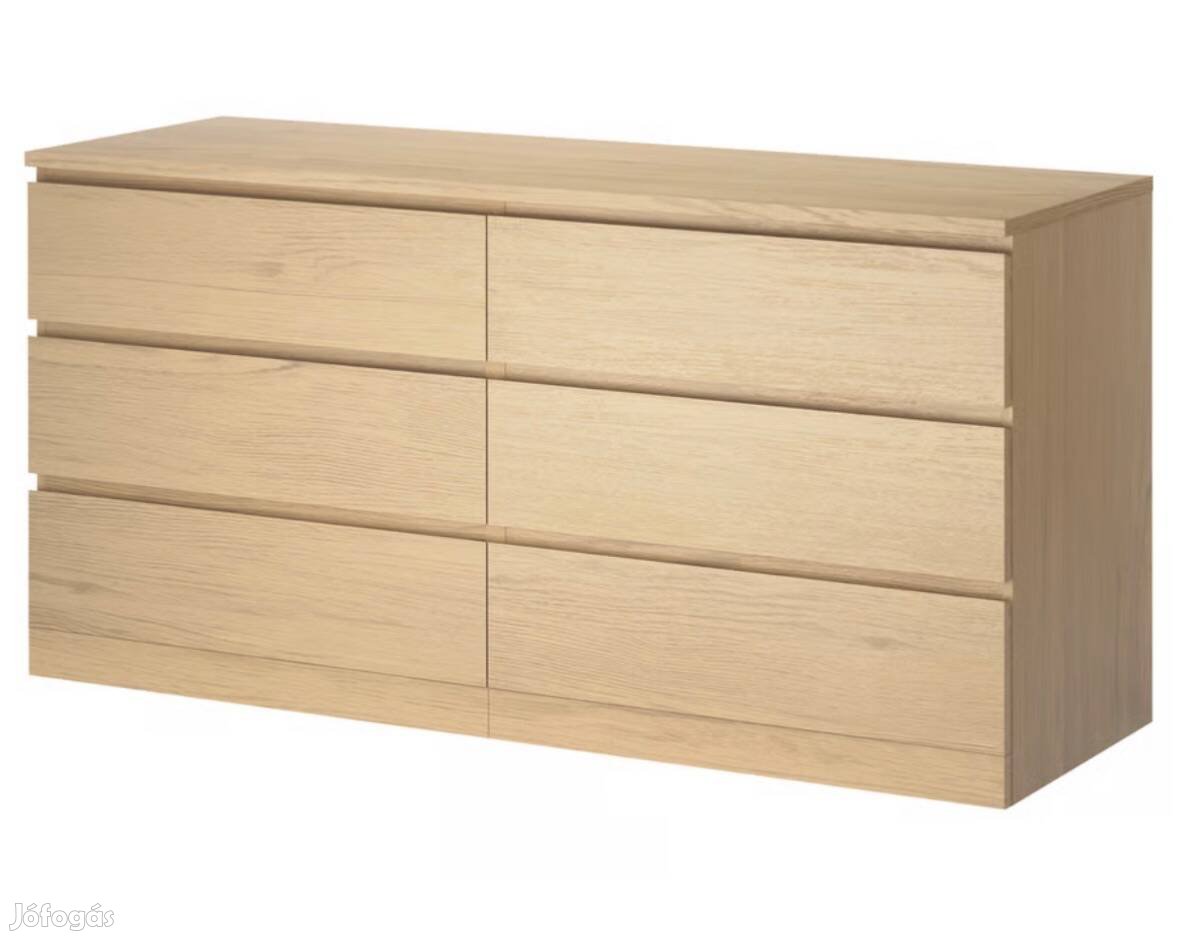 Ikea Malm komód 6 fiókos, fehérre pácolt tölgy