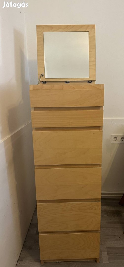 Ikea Malm tölgy színű, 6 fiókos,tükrös komód