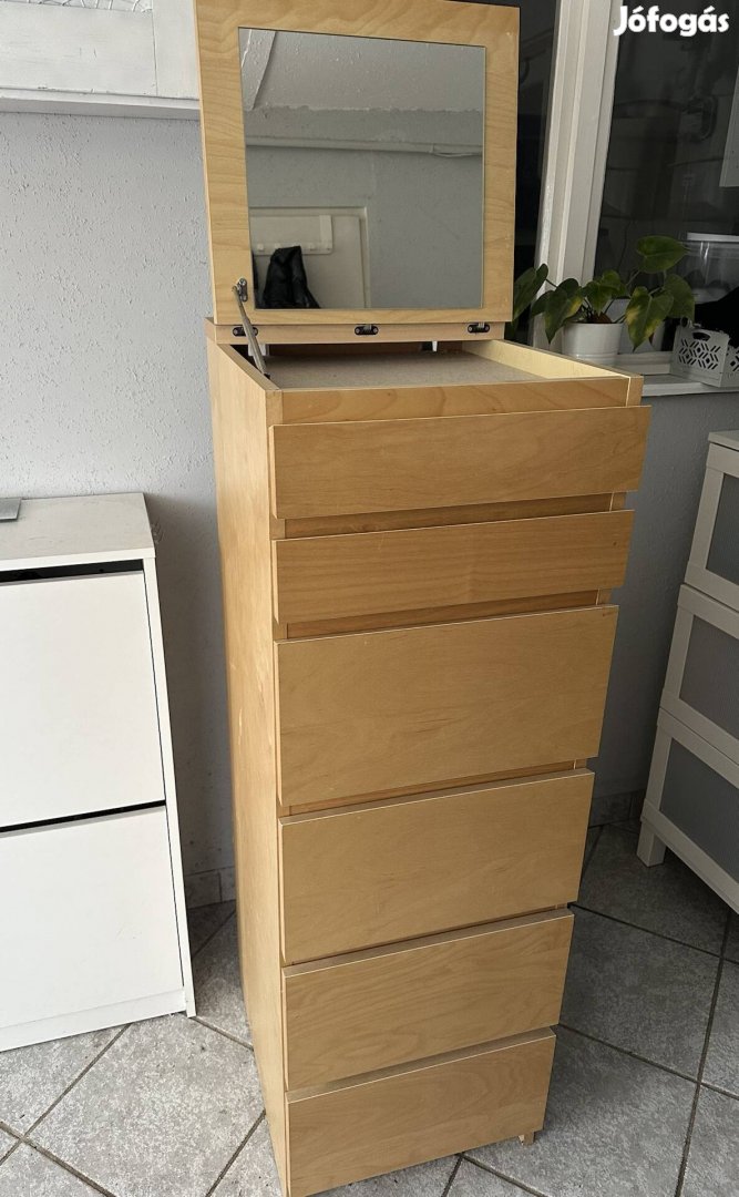 Ikea Malm tölgy színű, 6 fiókos,tükrös komód