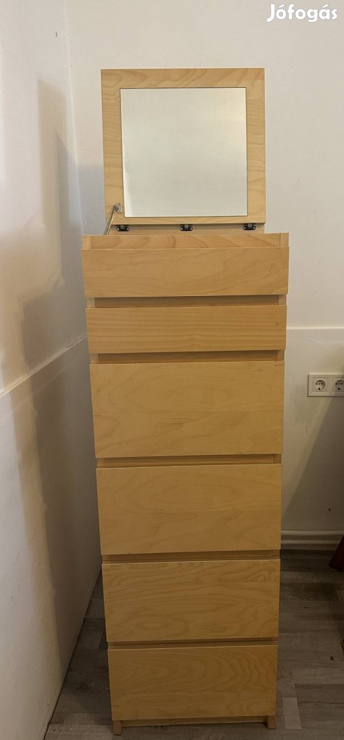 Ikea Malm tölgy színű, 6 fiókos,tükrös komód