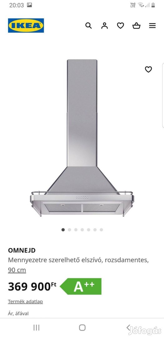 Ikea Omnejd 90 cm-es rozsdamentes páraelszívó eladó