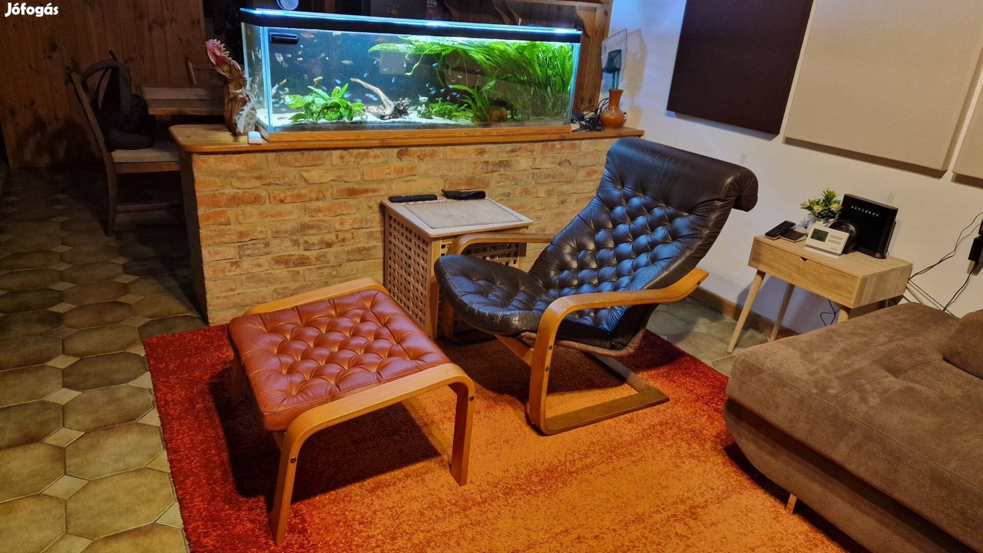 Ikea Poang bőr fotel és lábtartó