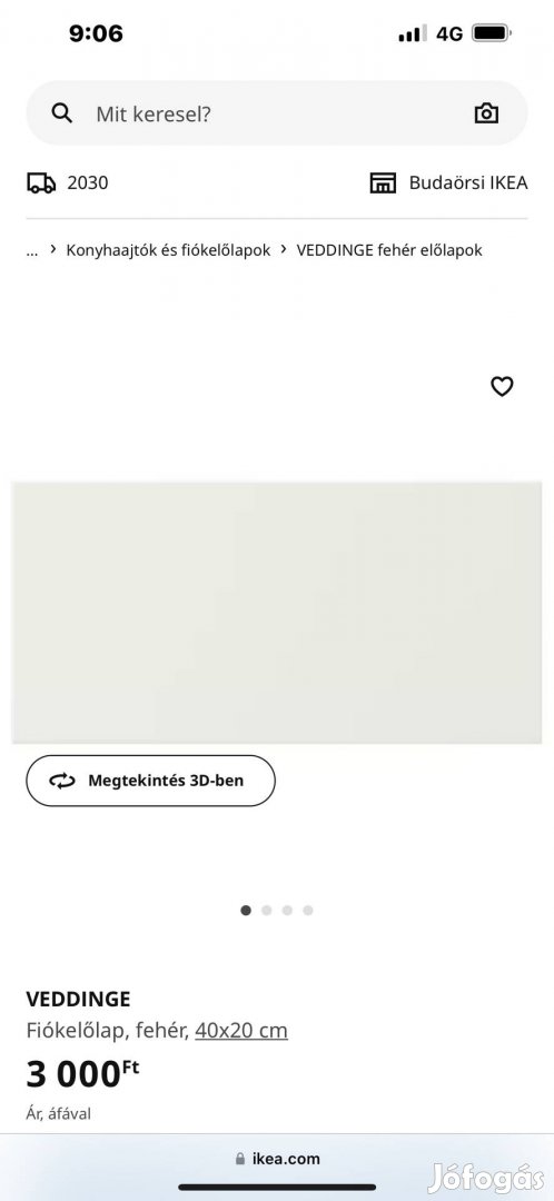 Ikea Veddinge fehér fiókelőlap 