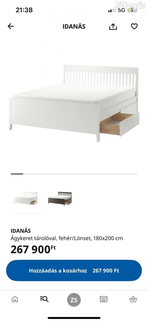 Ikea ágykeret idanas fehér 180x200 ágyneműtartós