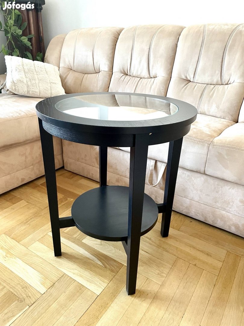 Ikea fekete üveg fa dohányzóasztal kerek