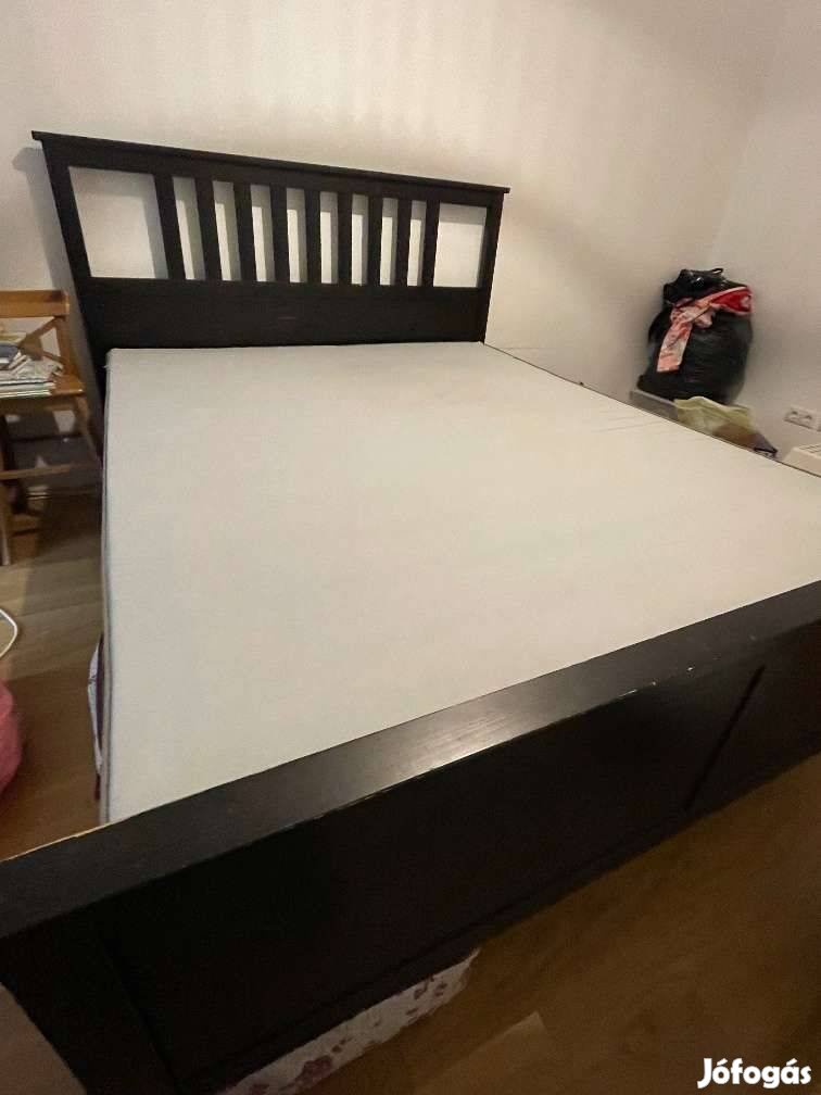 Ikea hemnes 140x200 fekete ágykeret ráccsal tömörfa