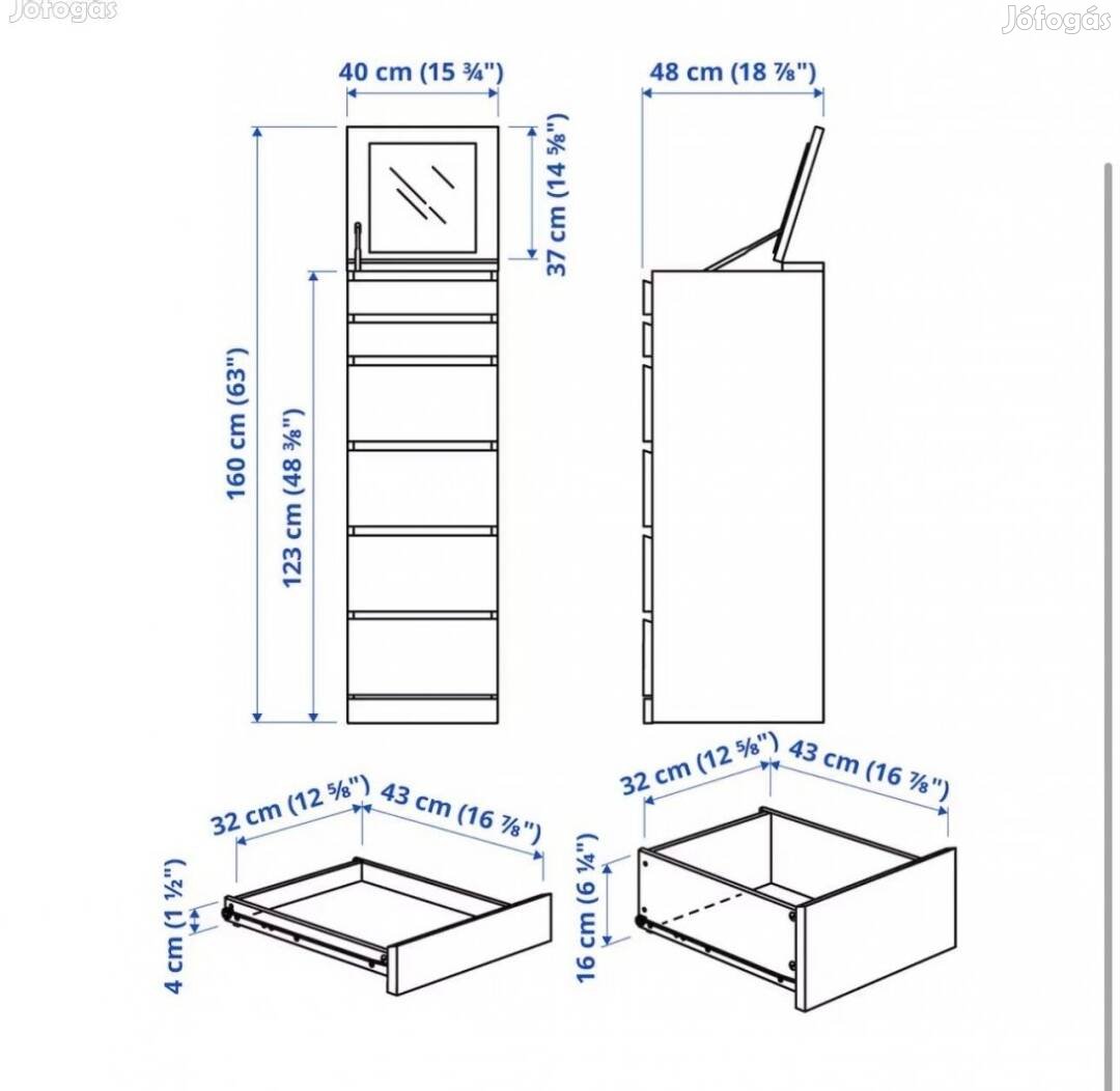 Ikea malm 6 fiókos tükrös komód