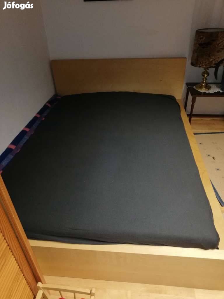 Ikea malm nyír színű franciaágy keret ráccsal 140x200