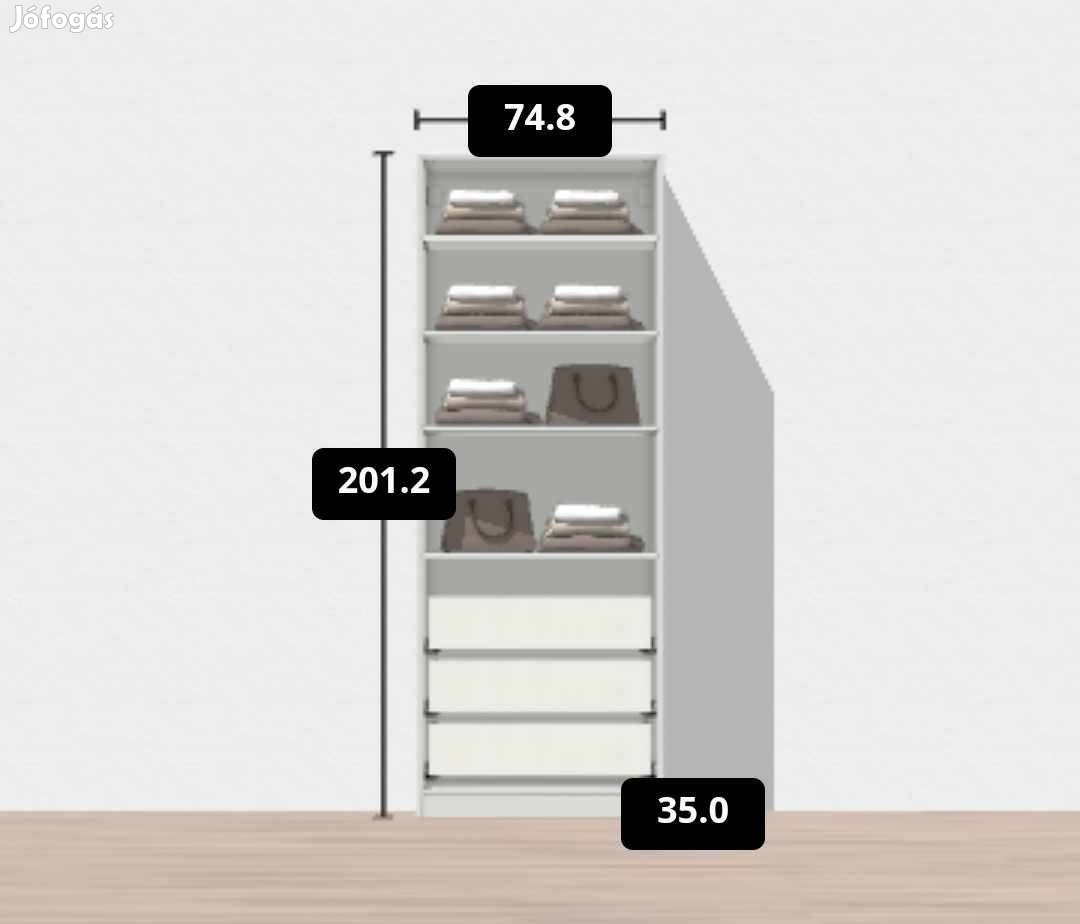 Ikea pax szekrény Magassága 201 cm, székessége 75 cm, mélysége 35 cm