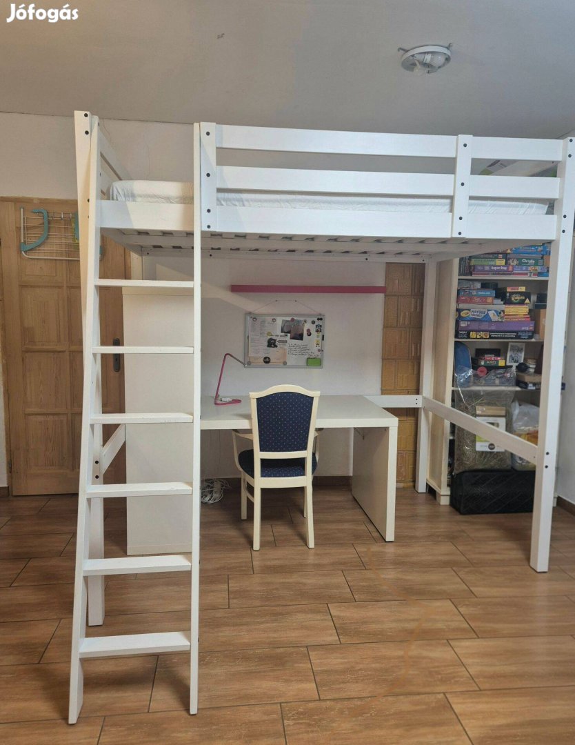 Ikeá-s kétszemélyes galériaágy fehér 140x200-as dupla matrac