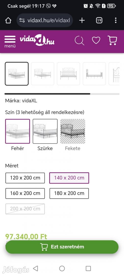 Ikeás fém ágykeret ágyráccsal matraccal 