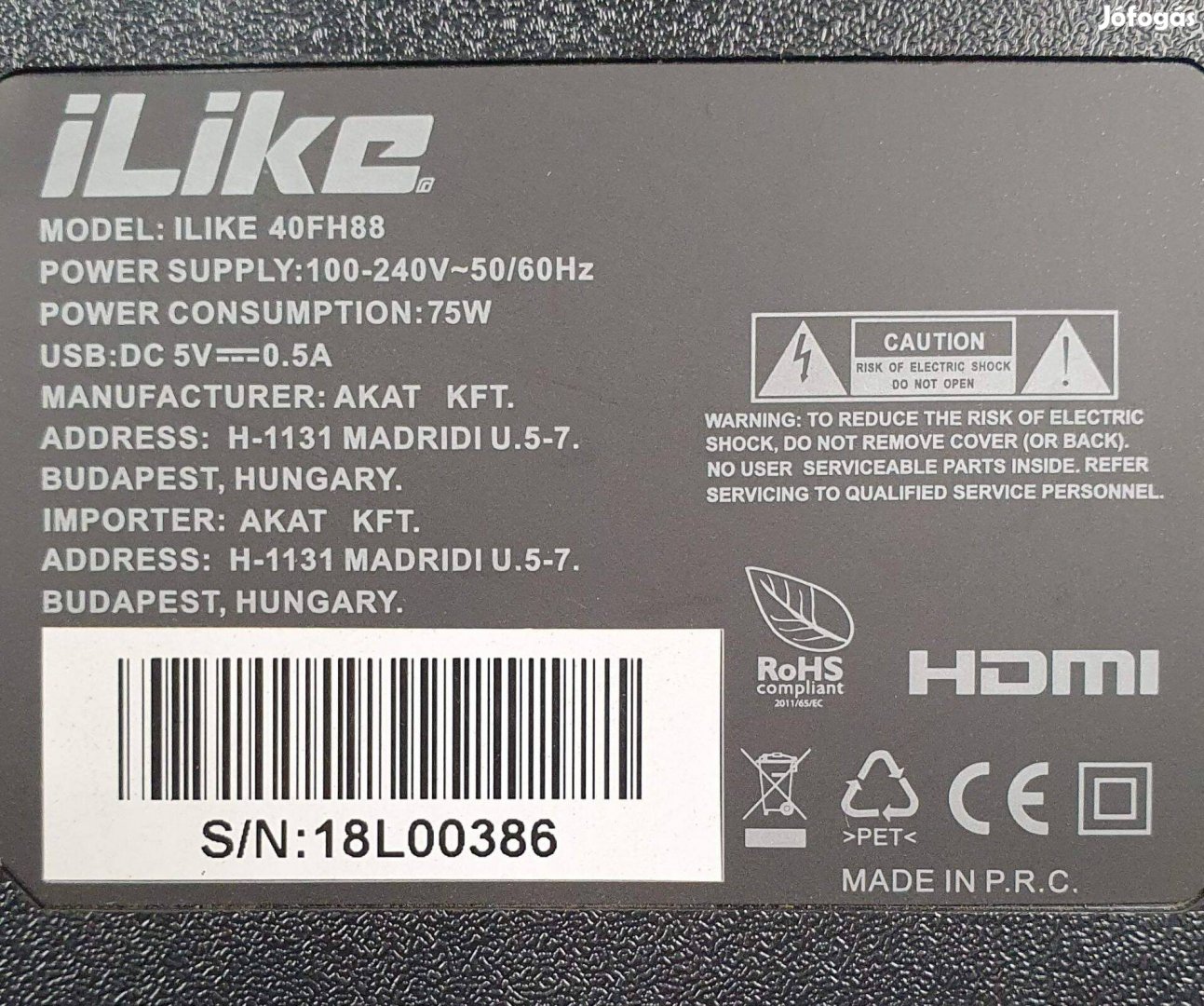 Ilike 40FH88 Full Hd LED LCD tv hibás törött alkatrésznek