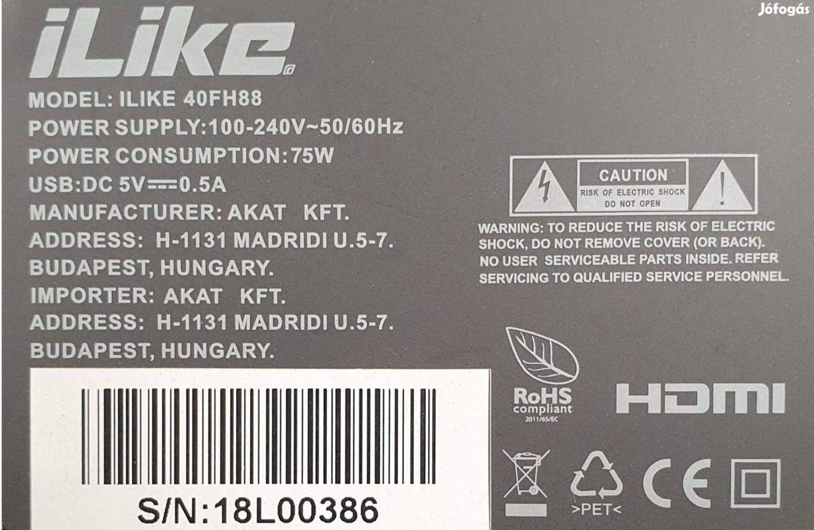 Ilike 40FH88 Full Hd LED LCD tv hibás törött alkatrésznek