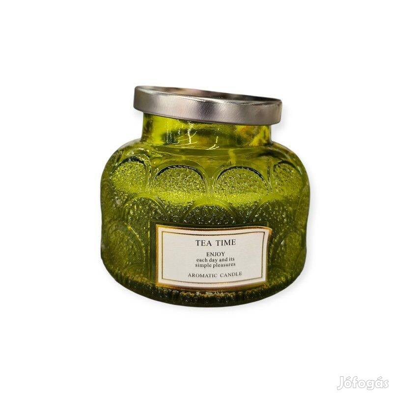 Illatgyertya zöld Élvezd minden napot ezüst fedéllel üvegben