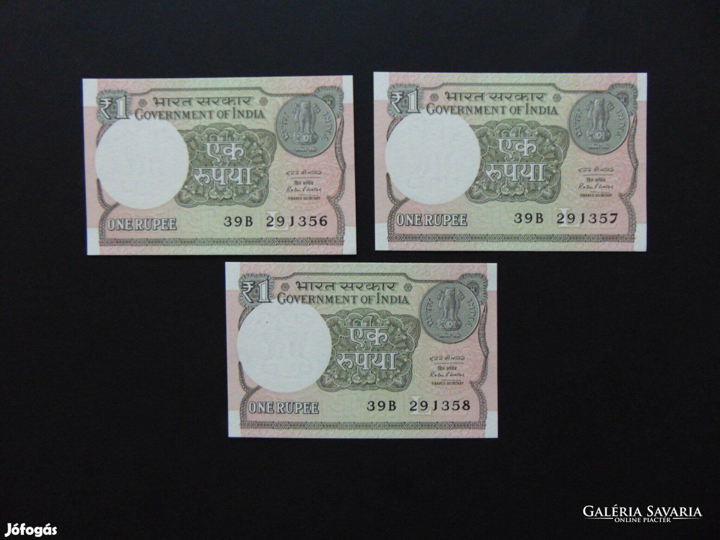 India 3 darab 1 rupia sorszámkövető - hajtatlan bankjegyek