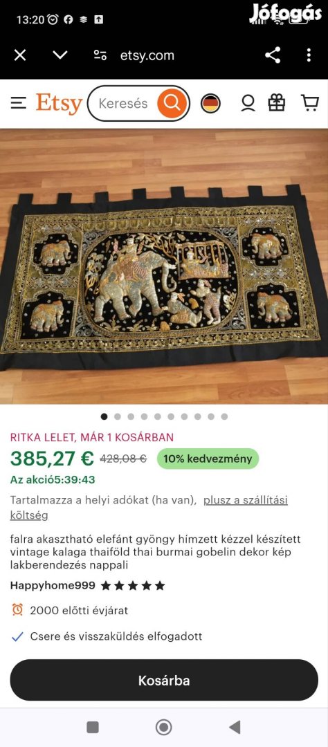 Indiai falikárpit szőttes gyönyörű hibátlan 