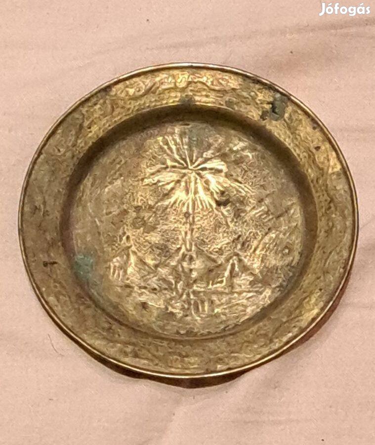 Indiai kézműves, pálmamotívumos, kézzel kalapált réz tálka