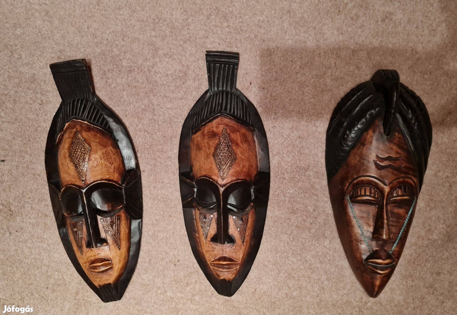 Indián fa faragványok, maszkok 3 db, 38 cm hosszú